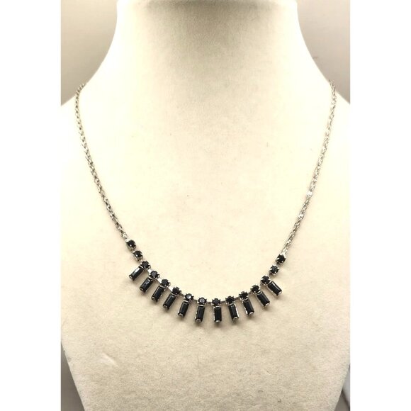 Vintage Black Rhinestone Necklace - Rectangle Shape - 16" - Picture 1 of 2